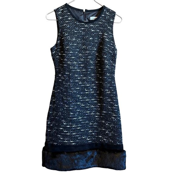 Calvin Klein Dress Size 6 Tweed With Faux Fur Trim Sleeveless NWOT - Picture 1 of 6